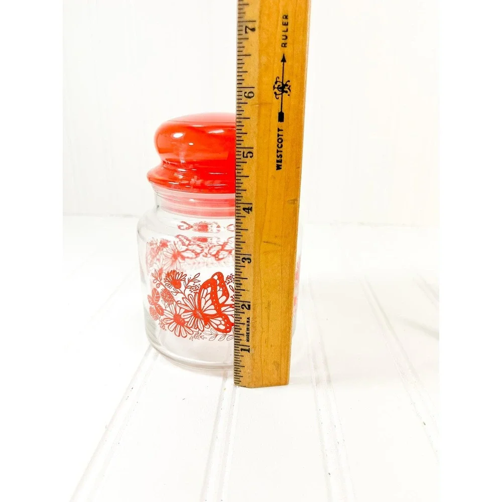 Vintage Butterfly 1960s Glass Apothecary Jar‎ - Orange Butterfly Canister